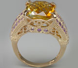 Великолепное кольцо с крупным золотистым цитрином Серебро 925