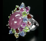 Роскошное кольцо с крупным розовым сапфиром-кабошоном Серебро 925