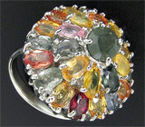 Великолепное кольцо с разноцветными сапфирами Серебро 925