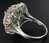 Великолепное кольцо с разноцветными сапфирами Серебро 925