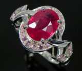 Кольцо с крупным красным и розовыми сапфирами Серебро 925