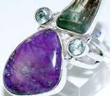 Кольцо с пурпурной бирюзой, турмалином и топазами Серебро 925