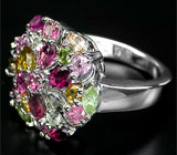 Прелестное кольцо с разноцветными турмалинами Серебро 925