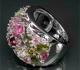 Ажурное кольцо с разноцветными турмалинами Серебро 925