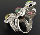 Кольцо с разноцветными турмалинами-кабошонами Серебро 925