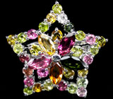 Кольцо-звезда с разноцветными турмалинами Серебро 925