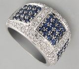 Массивное кольцо с синими сапфирами и бриллиантами Золото