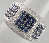 Массивное кольцо с синими сапфирами и бриллиантами Золото