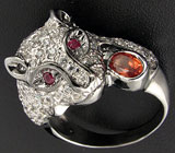 Кольцо с оранжевым сапфиром и рубинами Серебро 925