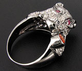 Кольцо с оранжевым сапфиром и рубинами Серебро 925