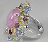 Роскошное кольцо с крупным розовым сапфиром-кабошоном Серебро 925
