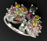 Прелестное кольцо с разноцветными турмалинами Серебро 925