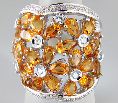 Широкое кольцо из коллекции "Sunshine" с золотистыми цитринами
