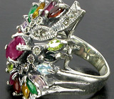 Крупное кольцо с самоцветами Серебро 925