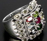 Широкое кольцо с самоцветами Серебро 925