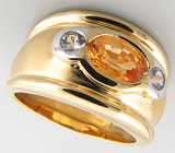 Кольцо с крупным золотистым и бесцветными сапфирами Серебро 925