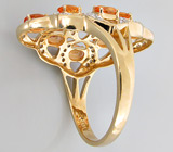 Кольцо с золотисто-оранжевыми сапфирами и бриллиантами Серебро 925