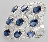 Кольцо с синими сапфирами и бриллиантами Серебро 925