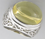 Филигранное кольцо с крупным кабошоном цитрина Серебро 925
