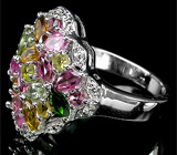 Замечательное кольцо с разноцветными турмалинами Серебро 925