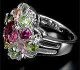 Праздничное кольцо с разноцветными турмалинами Серебро 925