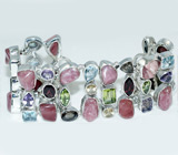 Браслет с розовыми турмалинами Серебро 925