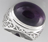 Филигранное кольцо с крупным кабошоном сливового аметиста Серебро 925