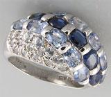 Кольцо с синими и голубыми сапфирами Серебро 925