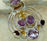 Кулон с цитринами, аметистами и дымчатыми топазами Серебро 925