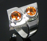 Оригинальное кольцо с мандариновыми спессартинами Серебро 925