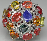 Кольцо из коллекции "Райская Жизнь" с разноцветными сапфирами Серебро 925