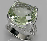 Высокое кольцо с крупным зеленым аметистом Серебро 925