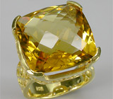 Высокое кольцо с крупным золотистым цитрином Серебро 925