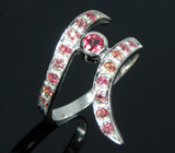 Элегантное кольцо с розовыми и оранжевыми сапфирами Серебро 925