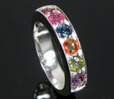 Стильное кольцо с разноцветными сапфирами Серебро 925