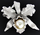 Брошь/кулон с золотистой жемчужиной Серебро 925