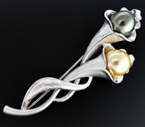 Брошь/кулон с цветным и золотистым жемчугом Серебро 925