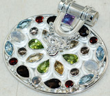 Крупный стильный кулон с самоцветами Серебро 925