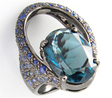 Кольцо с топазом и синими сапфирами Серебро 925