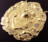Антикварная подвеска, инкрустированная бриллиантами на цепочке Золото