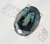 Кольцо с сине-зеленым сапфиром 3,62 карат и бриллиантами Золото