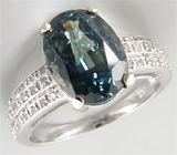 Кольцо с сине-зеленым сапфиром 3,62 карат и бриллиантами Золото