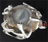Кольцо с друзой агата и гранатами Серебро 925