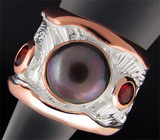 Кольцо с цветной жемчужиной и гранатами Серебро 925