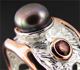 Кольцо с цветной жемчужиной и гранатами Серебро 925