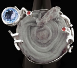 Кольцо с друзой агата, топазом и гранатами Серебро 925