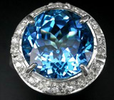 Кольцо с ярким голубым топазом и сапфирами Серебро 925