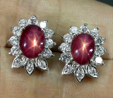 Серьги со звездчатыми сапфирами Серебро 925