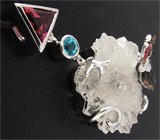 Кулон с друзой кварца, резными полихромными турмалинами и самоцветами Серебро 925