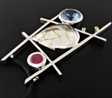Кулон с рутиловым кварцем, сапфиром, топазом и бриллиантами Серебро 925